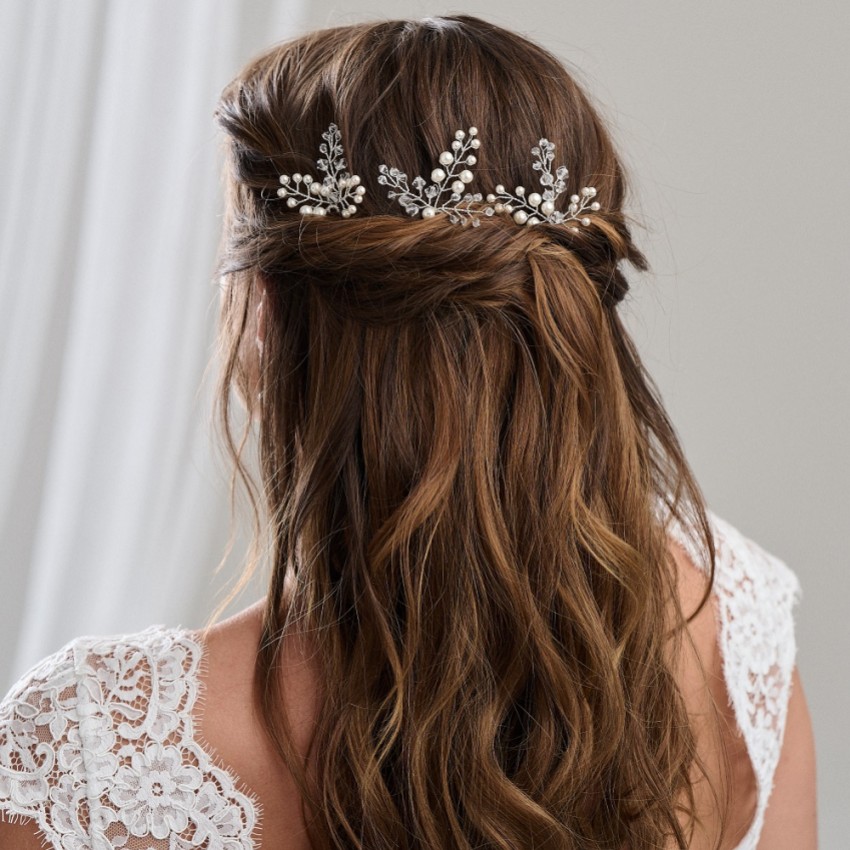 Fotografía: Arianna Juego de 3 horquillas de boda con perlas y cristales ARP751