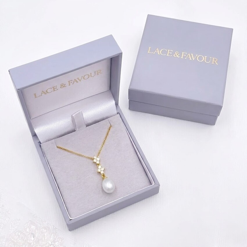 Photograph: Beth Gold Floral Crystal and Teardrop Pearl Pendant Necklace