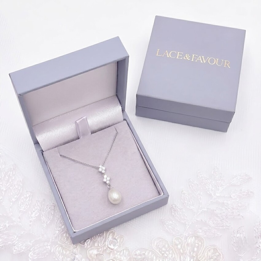 Photograph: Beth Silver Floral Crystal and Teardrop Pearl Pendant Necklace