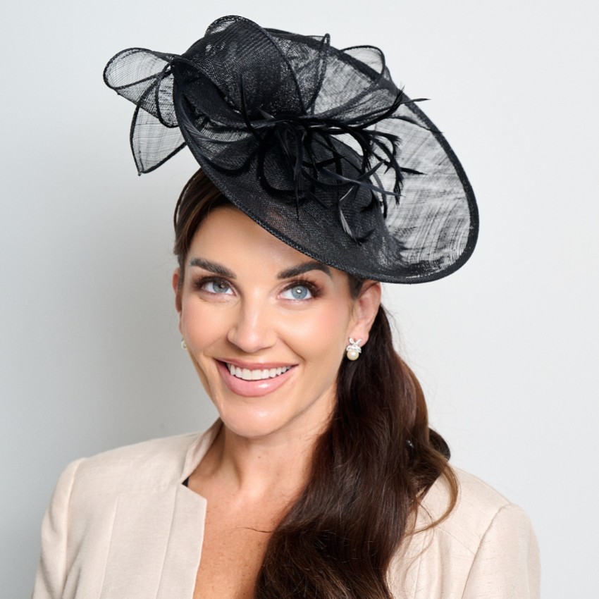 Photograph: Black Large Sinamay Disk Wedding Fascinator