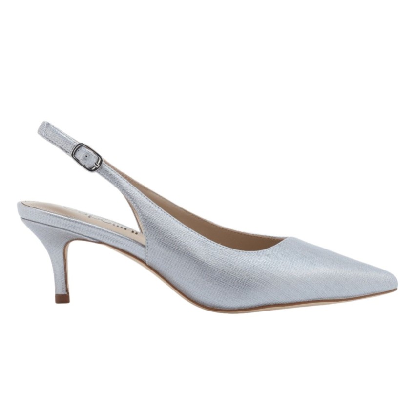 Photograph: Capollini Clarice Pearlised Silver Leather Low Heel Slingbacks