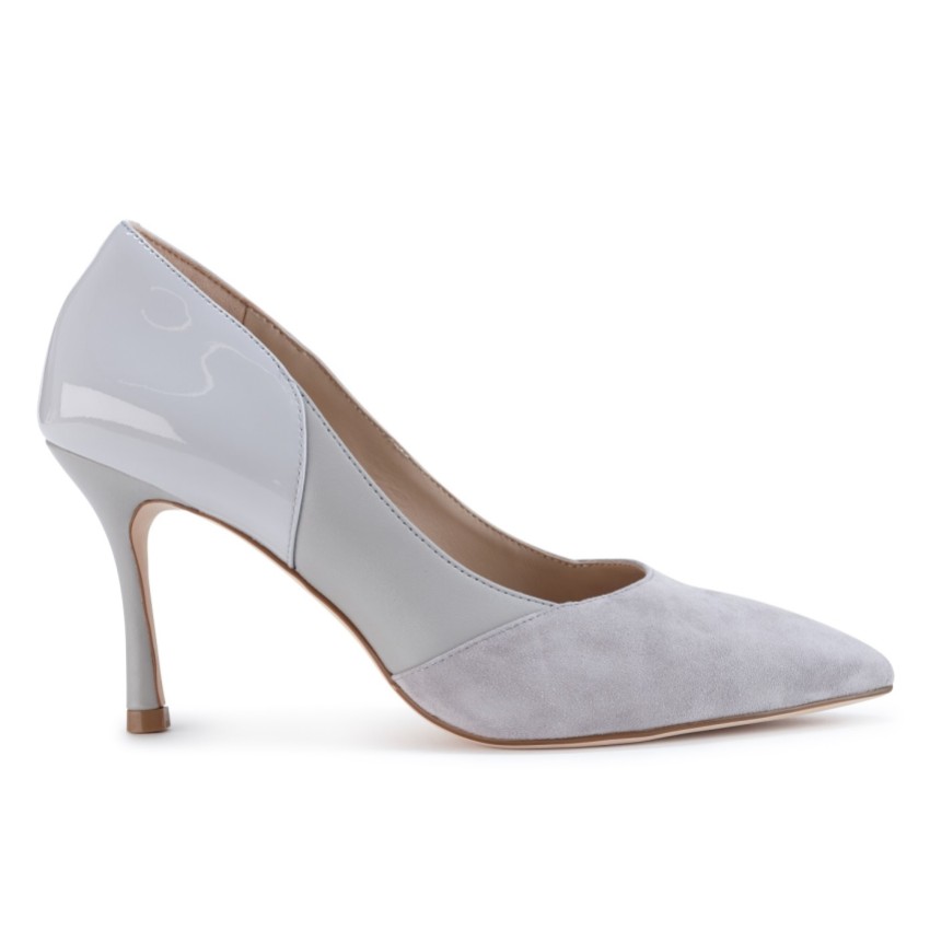 Photograph: Capollini Faith Grey Leather Panelled Pointed Court Shoes
