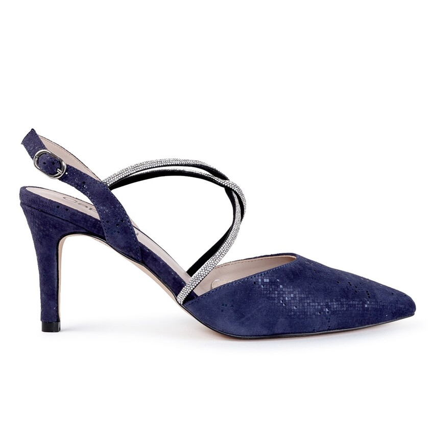 Fotografía: Capollini Sandalias de tiras cruzadas con diamantes de piel de nubuck azul marino Charlotte