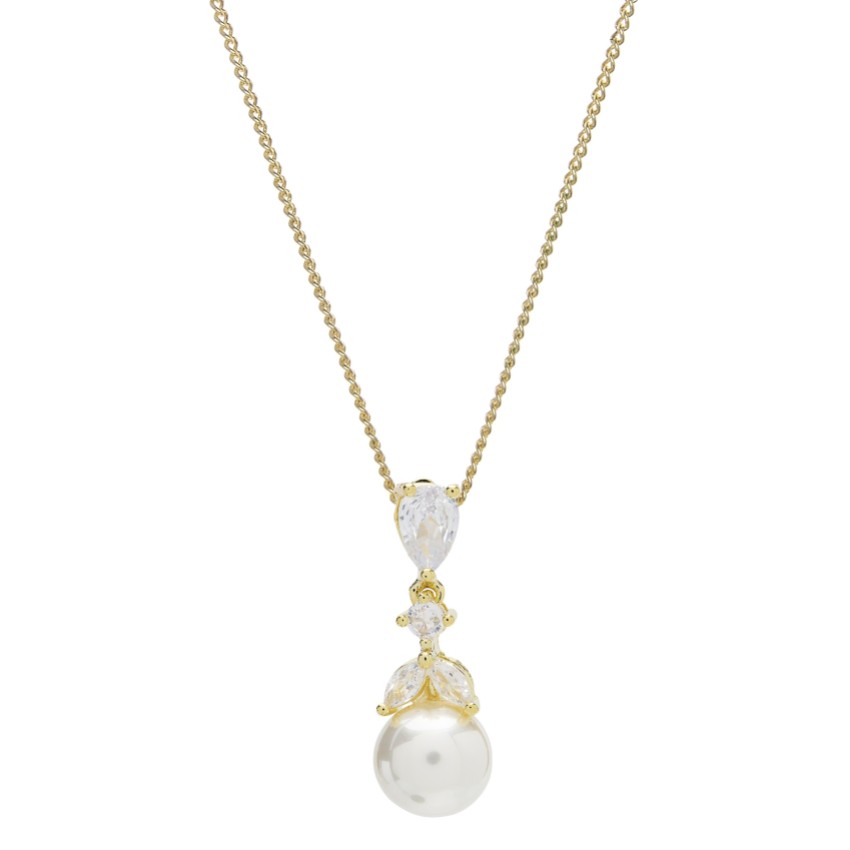 Fotografia: Colar de noiva com pingente em cristal dourado e pérolas