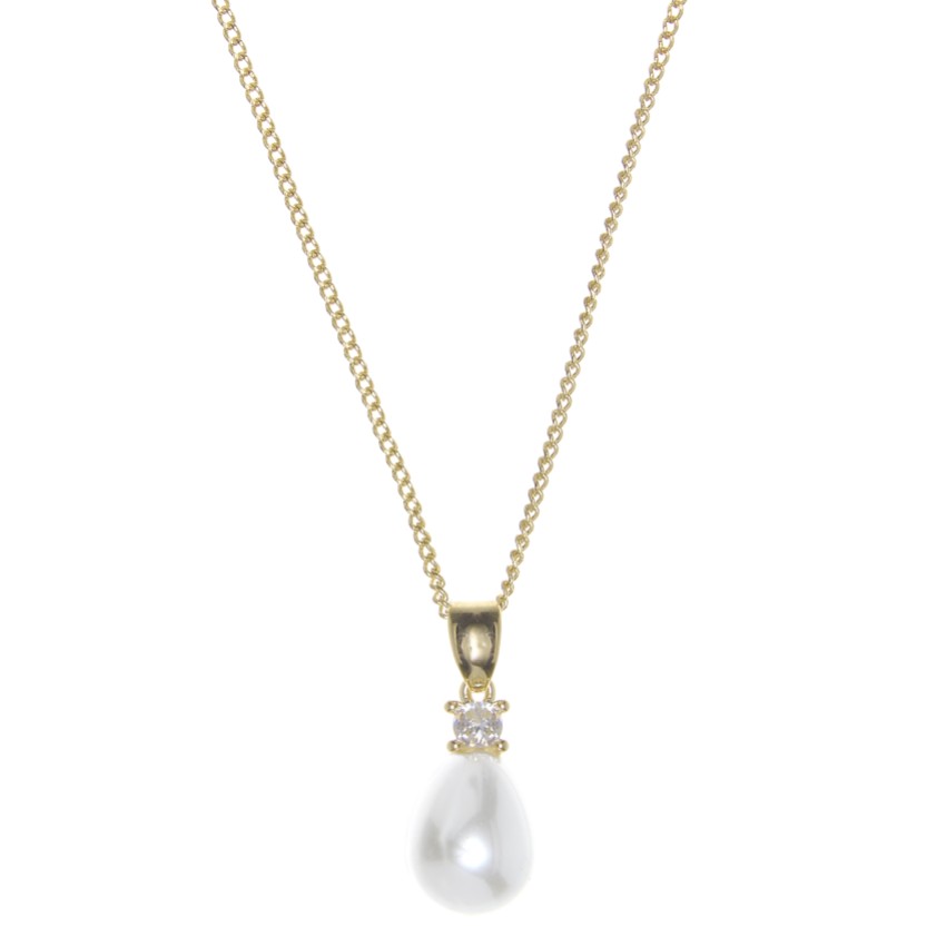 Fotografía: Collar con colgante de perla en forma de lágrima de Dolci Gold