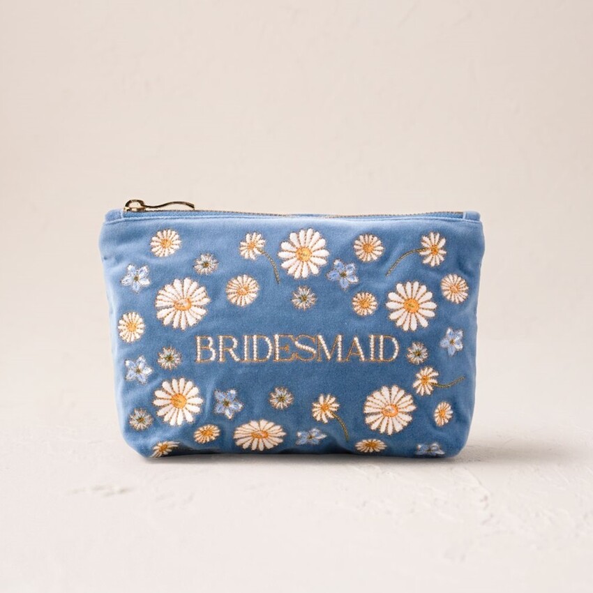 Photograph: Elizabeth Scarlett Daisy Dream Bridesmaid Dusky Blue Velvet Mini Pouch