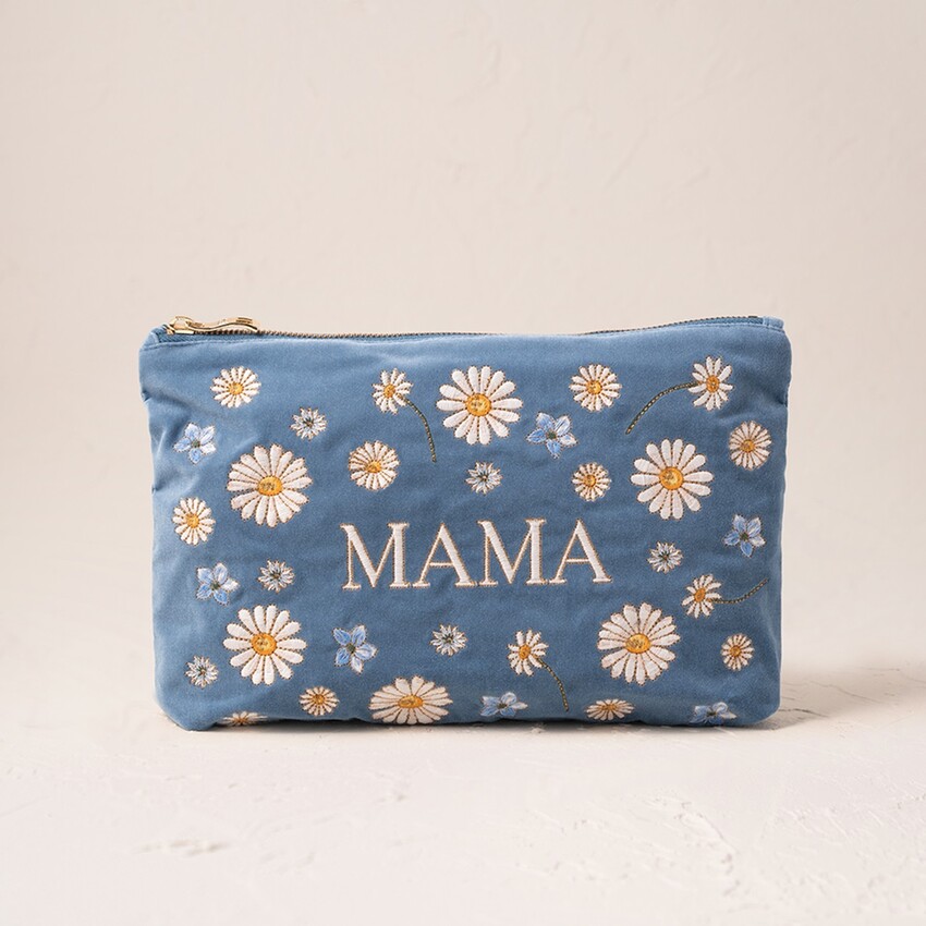Photograph: Elizabeth Scarlett Daisy Dream Mama Dusky Blue Velvet Pouch