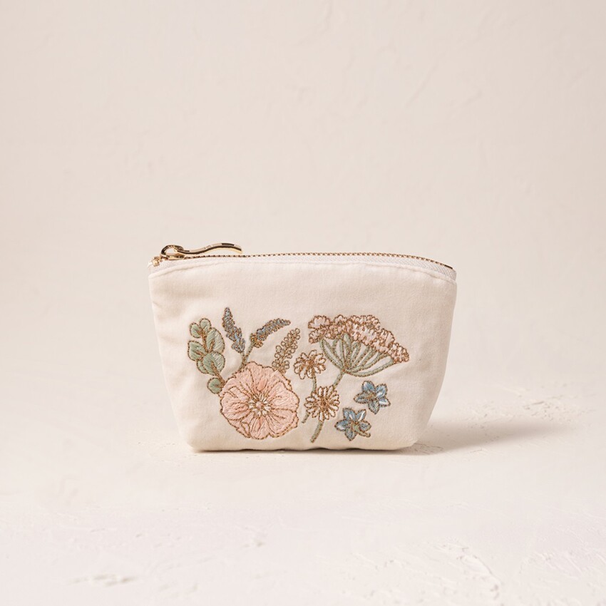 Photograph: Elizabeth Scarlett Pressed Flowers Cream Velvet Coin Purse