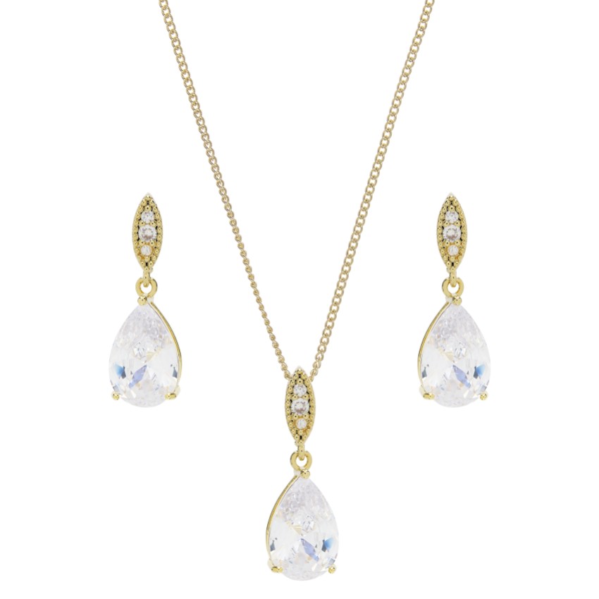 Photograph: Ellie Gold Cubic Zirconia Crystal Wedding Jewelry Set