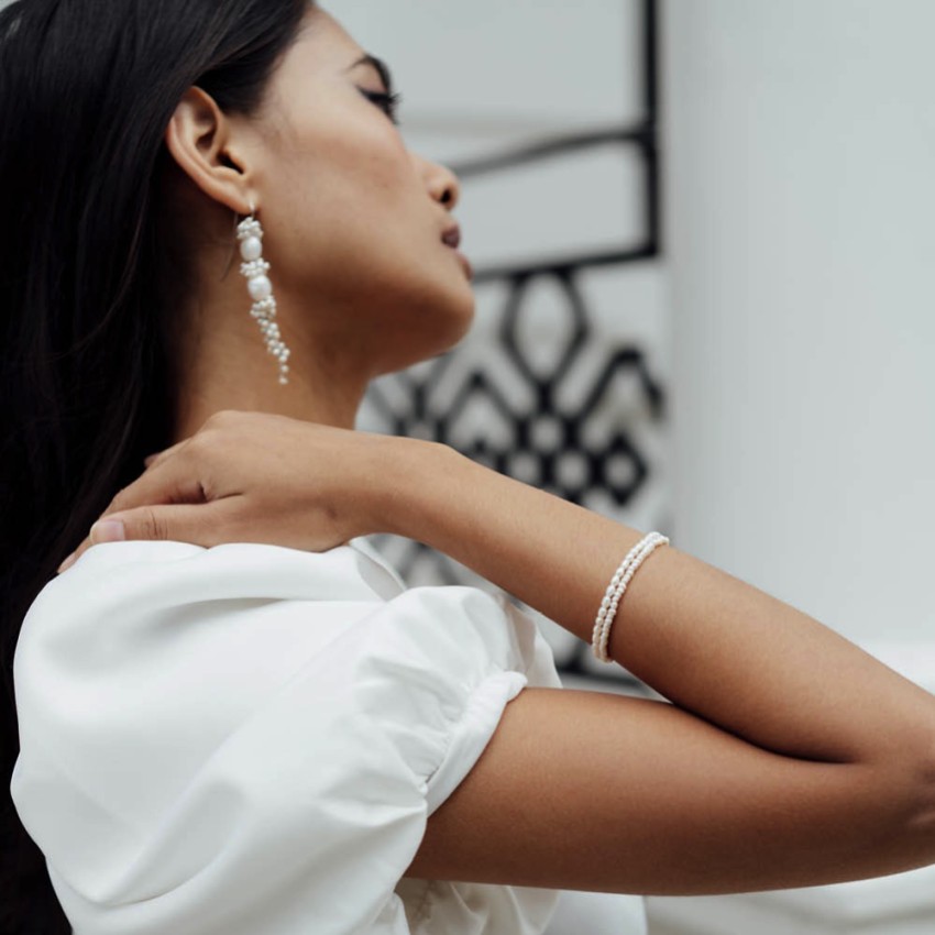 Photograph: Freya Rose Baroque Pearl Statement Long Drop Silver Earrings