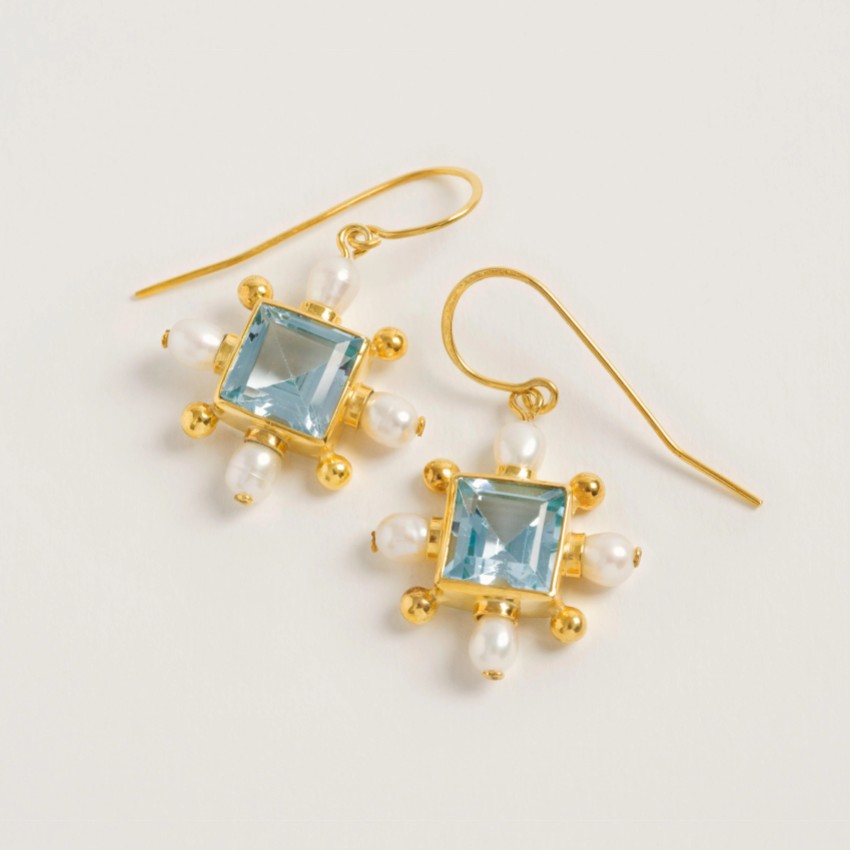 Photograph: Freya Rose Blue Topaz Cross Earrings