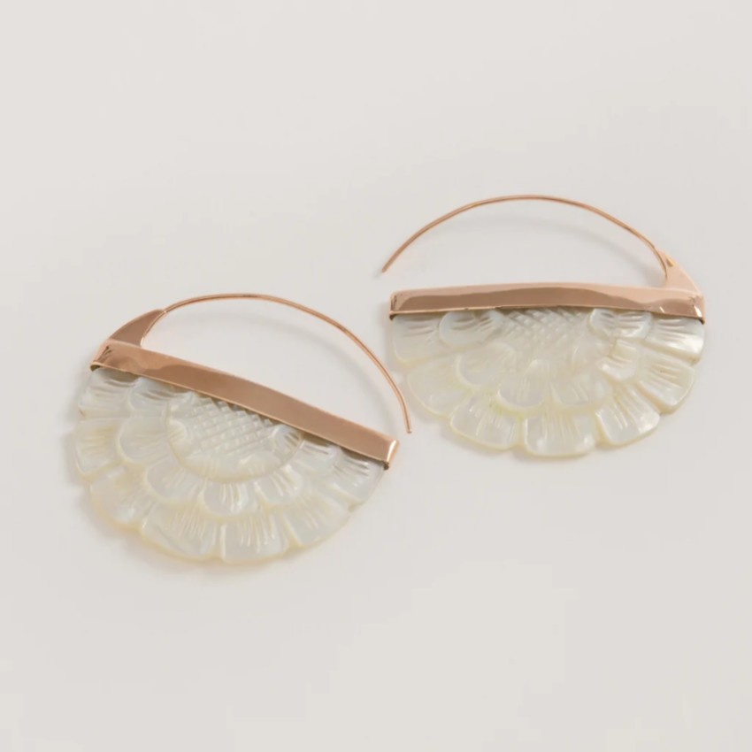 Photograph: Freya Rose Hand Carved Mother of Pearl Rose Hoop Earrings