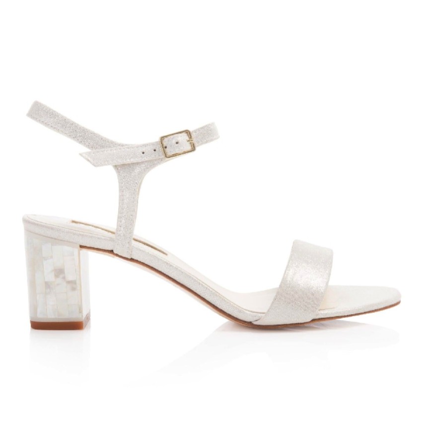 Photograph: Freya Rose Martina Midi Ivory Suede Mother of Pearl Block Heel Sandals