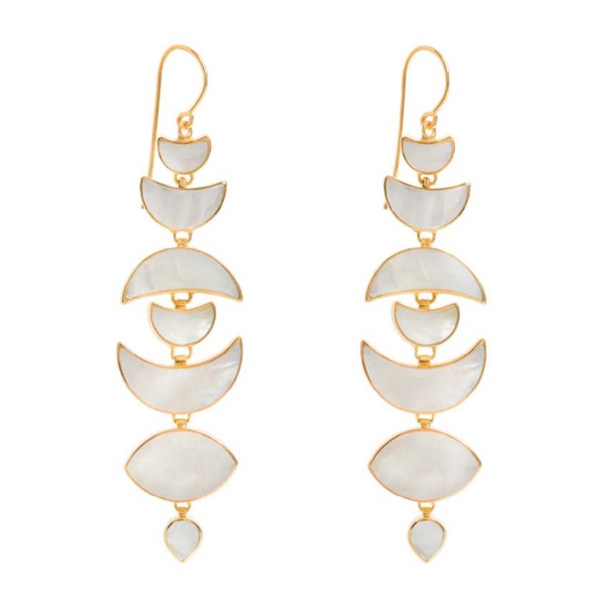 Photograph: Freya Rose Warrioress Gold Mother of Pearl Moon Drop Earrings