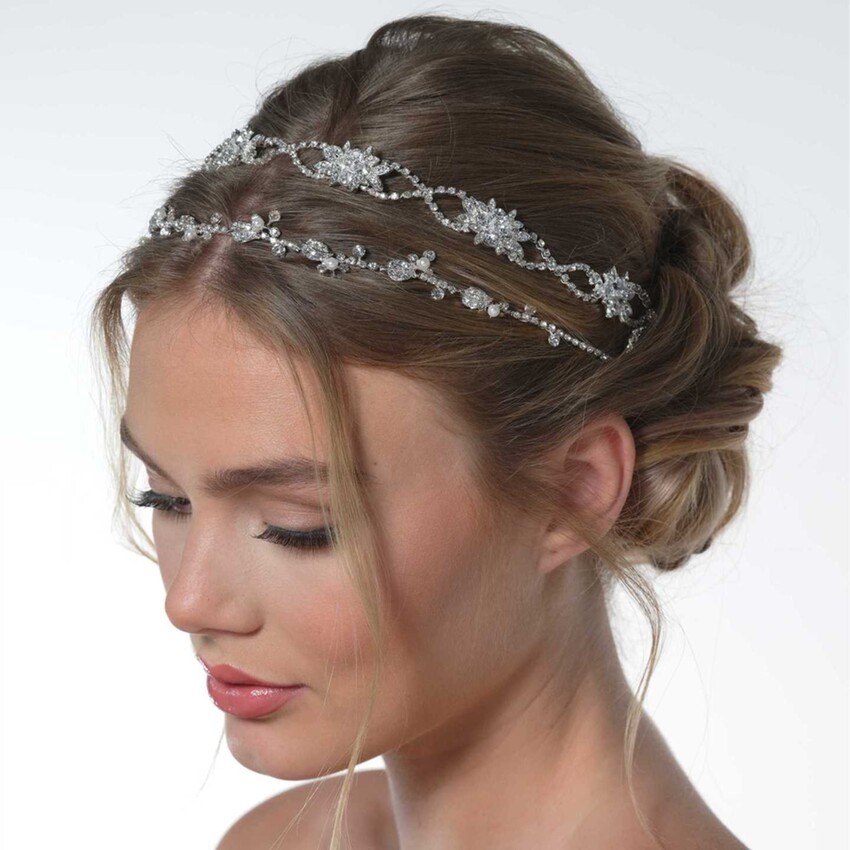 Fotografia: Grinalda dupla de cristal prateado para o cabelo, modelo «Wedding», da Rosalie
