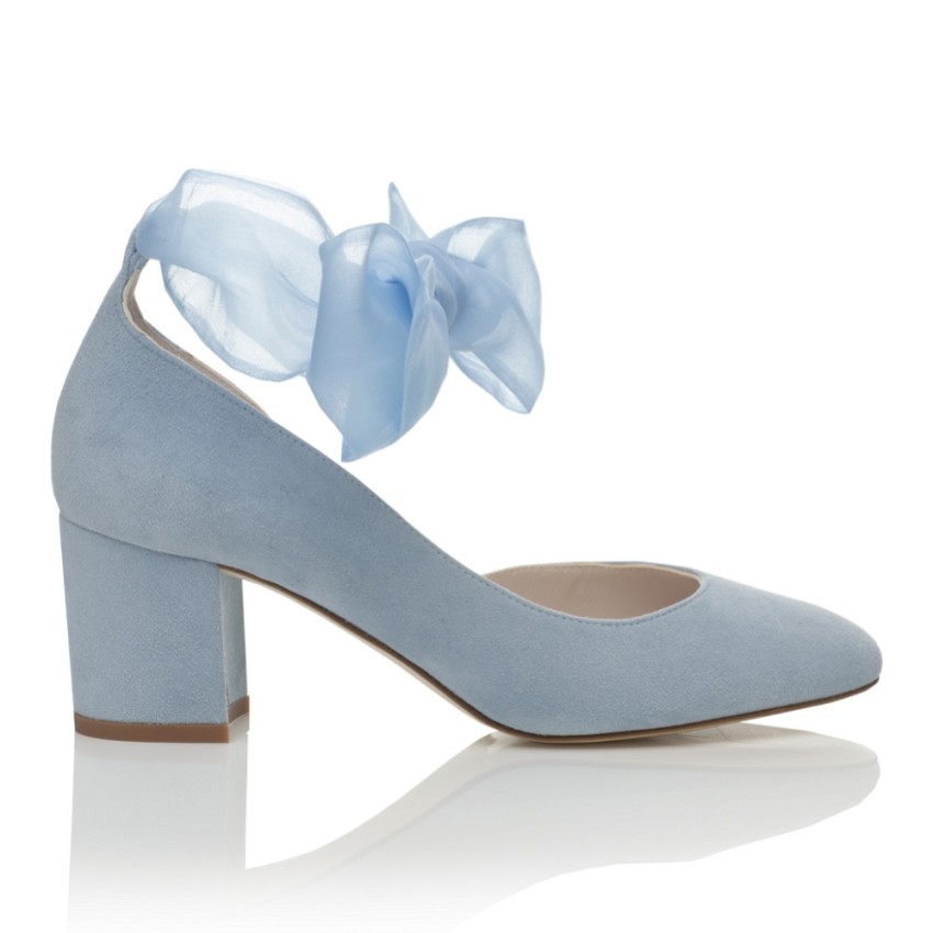 Photograph: Harriet Wilde Hetty Mid Blue Suede Tie Up Block Heel Court Shoes