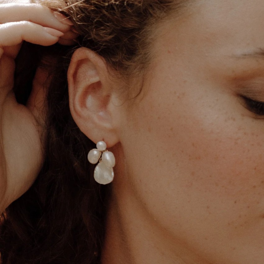 Photograph: Hermione Harbutt Beatrice Gold Baroque Pearl Earrings