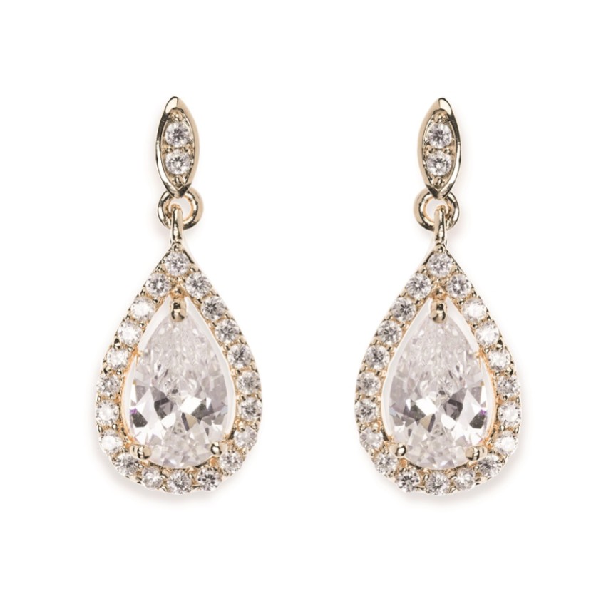 Photograph: Ivory and Co Belmont Crystal Drop Wedding Earrings (Gold)