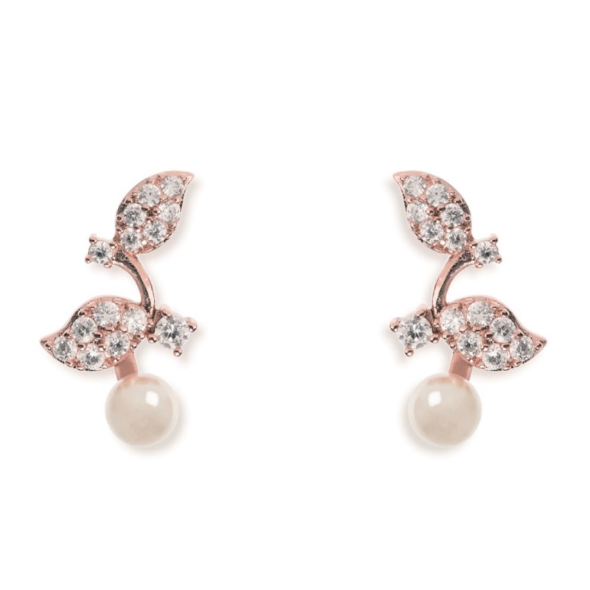 Fotografia: Ivory and Co Brincos de noiva com folhas de cristal e pérolas da Aphrodite (ouro rosa)