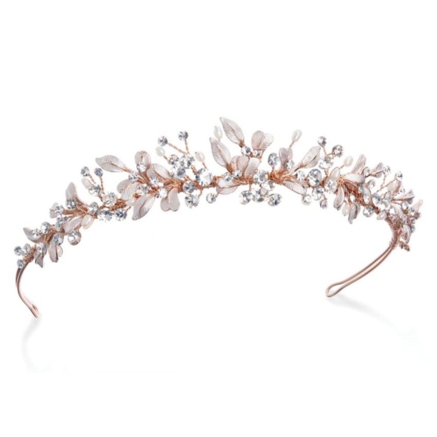 Fotografía: Ivory and Co Diadema de boda con hojas esmaltadas en oro rosa y cristales de Elfin