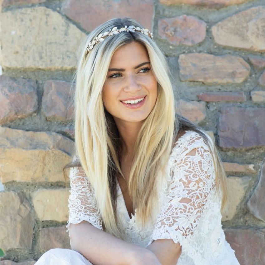 Photograph: Ivory and Co Peach Blossom Golden Enameled Leaves Headband