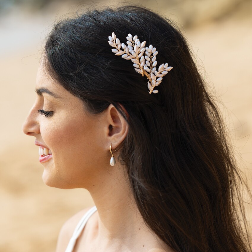 Fotografía: Ivory and Co Peineta de hojas doradas «Summer Glow»