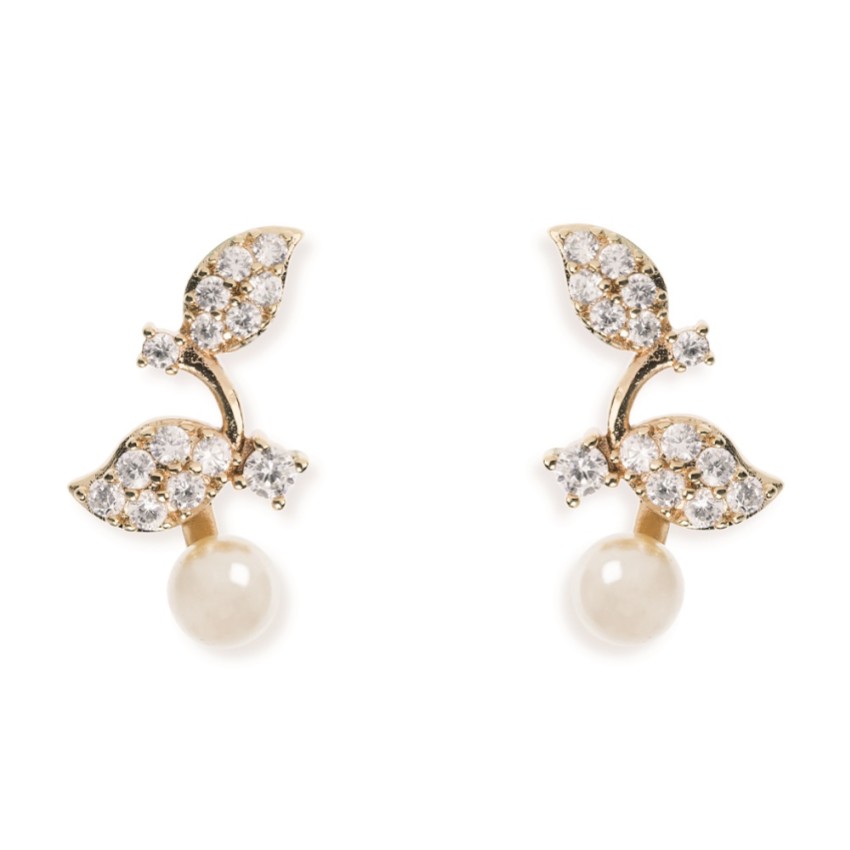 Fotografía: Ivory and Co Pendientes de boda «Aphrodite» con hojas de cristal y perlas (dorado)