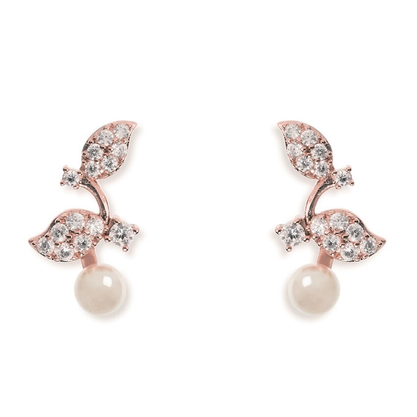 Fotografía: Ivory and Co Pendientes de boda «Aphrodite» con hojas de cristal y perlas (oro rosa)