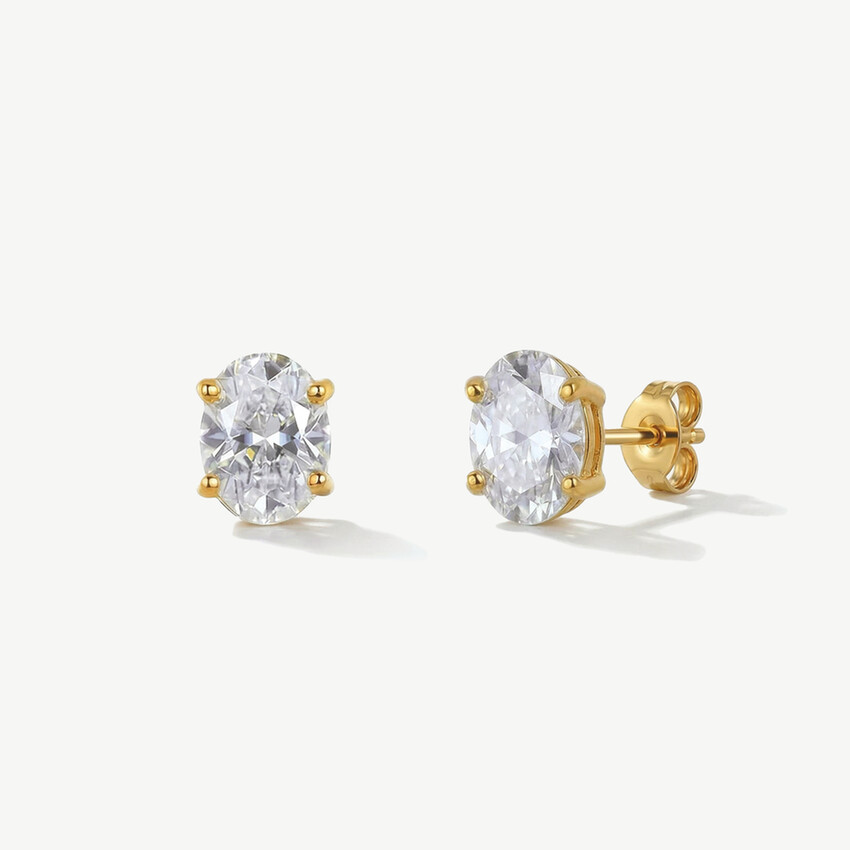 Fotograf: Ivory and Co Rapture Gold Cubic Zirconia Oval Stud Earrings