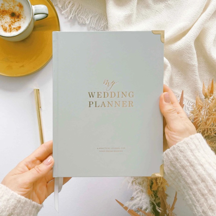 Fotografia: Livro de planeamento de casamentos de luxo em cinzento e dourado com bordas douradas