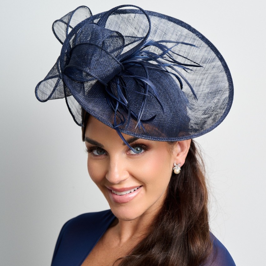 Photograph: Navy Large Sinamay Disk Wedding Fascinator