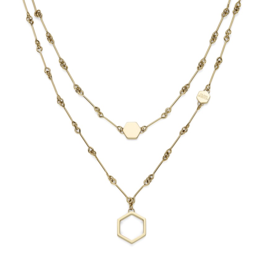 Fotografía: Olivia Burton Collar de doble cadena con diseño de panal chapado en oro