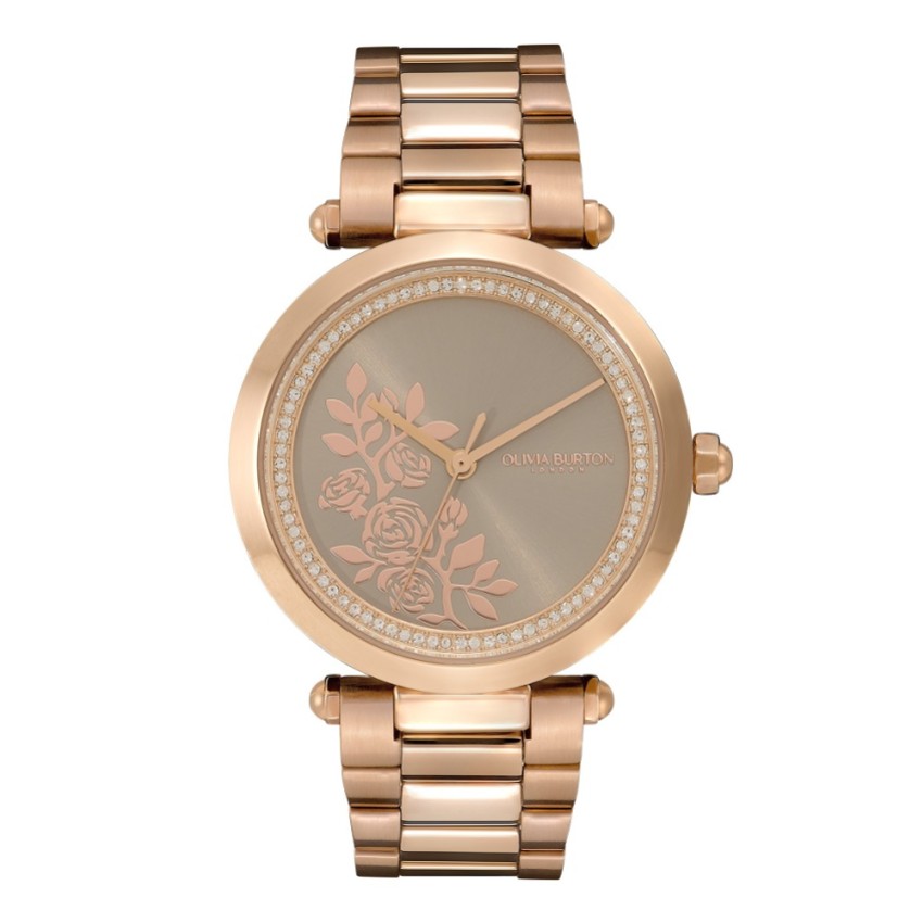 Photograph: Olivia Burton Floral 34mm Rose Gold Bracelet Watch with Crystal Detail