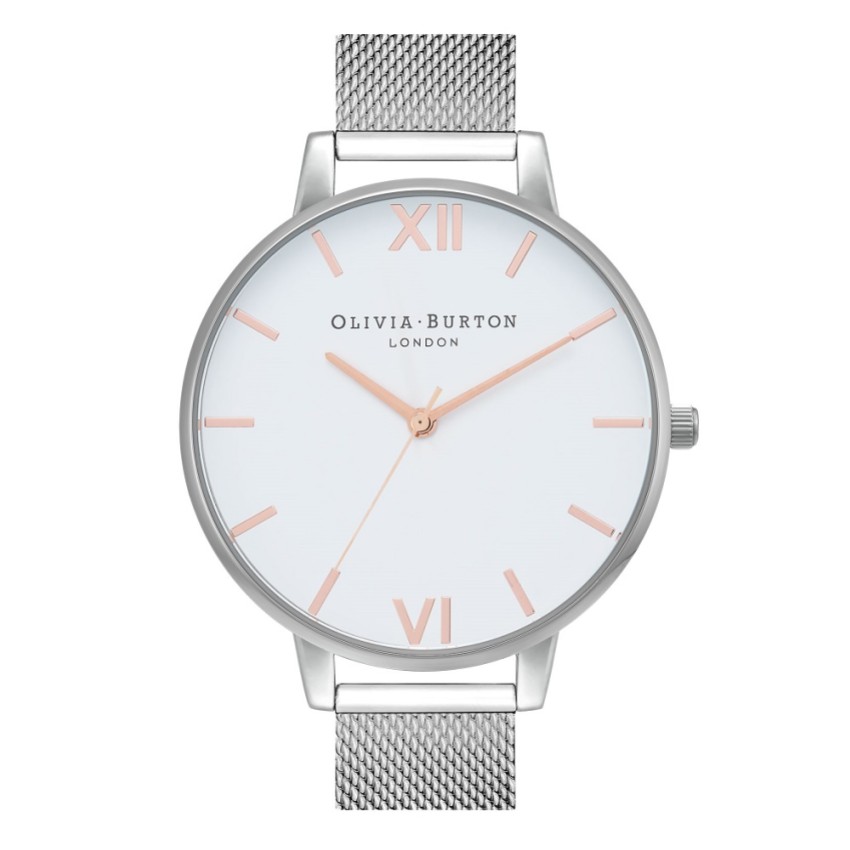 Fotografia: Olivia Burton Relógio clássico de malha branca e prateada, 38 mm