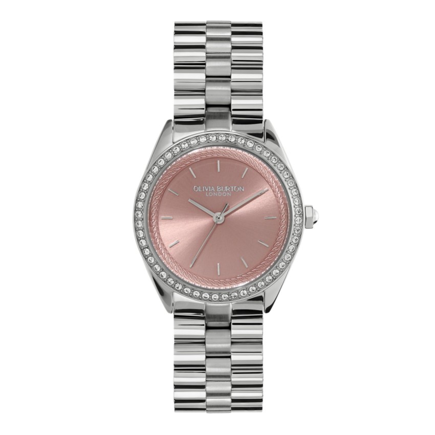 Fotografia: Olivia Burton Relógio de pulso com pulseira em rosa suave e prata, com 34 mm, incrustado com pedras