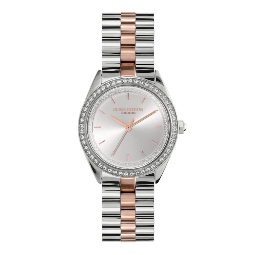 Fotografía: Olivia Burton Reloj con pulsera de 34 mm en plata y dos tonos, con incrustaciones de piedras preciosas