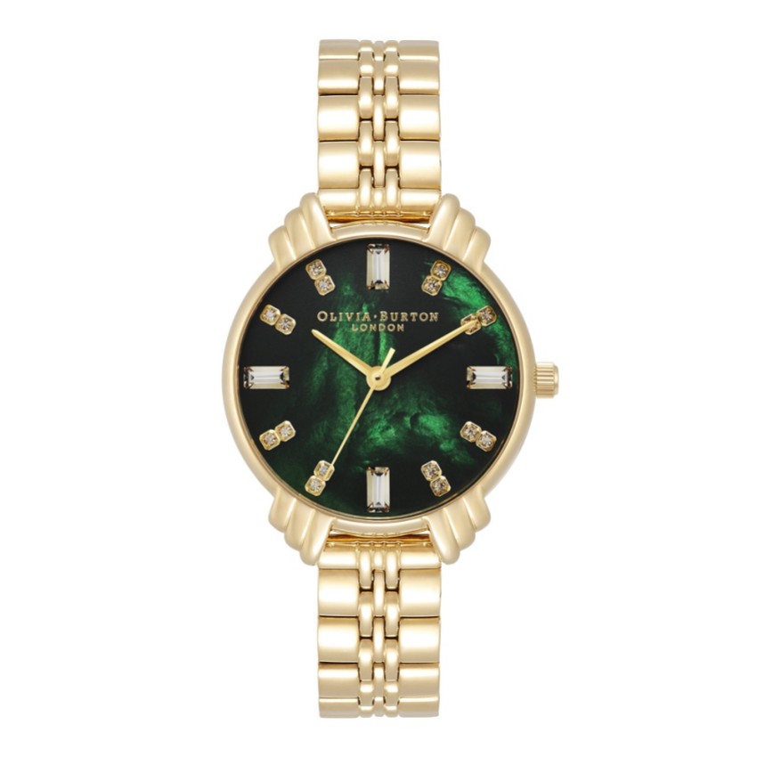 Fotografía: Olivia Burton Reloj de pulsera Art Déco de 30 mm con esmeraldas y oro
