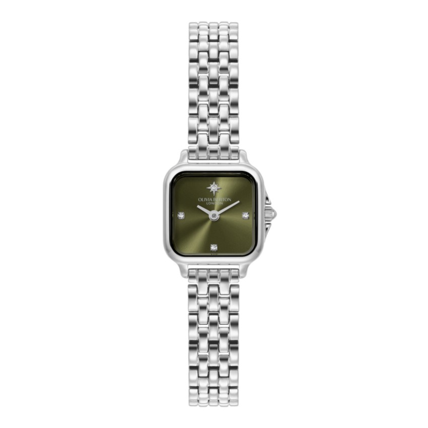 Fotografía: Olivia Burton Reloj de pulsera Mini Grosvenor de 20 mm en verde salvia y plata
