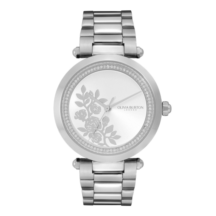 Fotografía: Olivia Burton Reloj tipo pulsera de plata de 34 mm con motivos florales y detalles de cristal