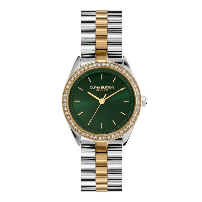 Zdjęcie: Olivia Burton Zegarek na bransolecie o szerokości 34 mm w kolorze leśnej zieleni i dwukolorowym wykończeniu z serii Bejewelled