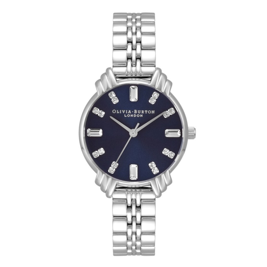 Zdjęcie: Olivia Burton Zegarek na bransolecie w stylu art déco, 30 mm, w kolorze granatowym i srebrnym