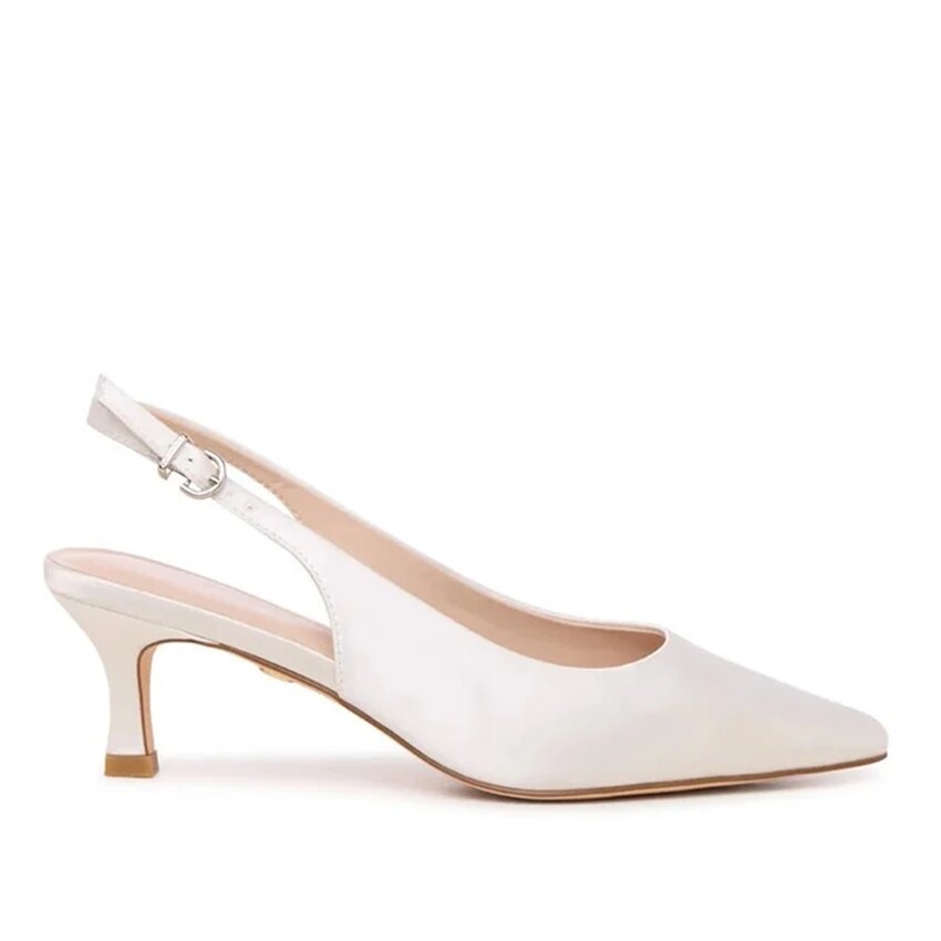 Photograph: Paradox London Alma Ivory Satin Kitten Heel Slingback Heels