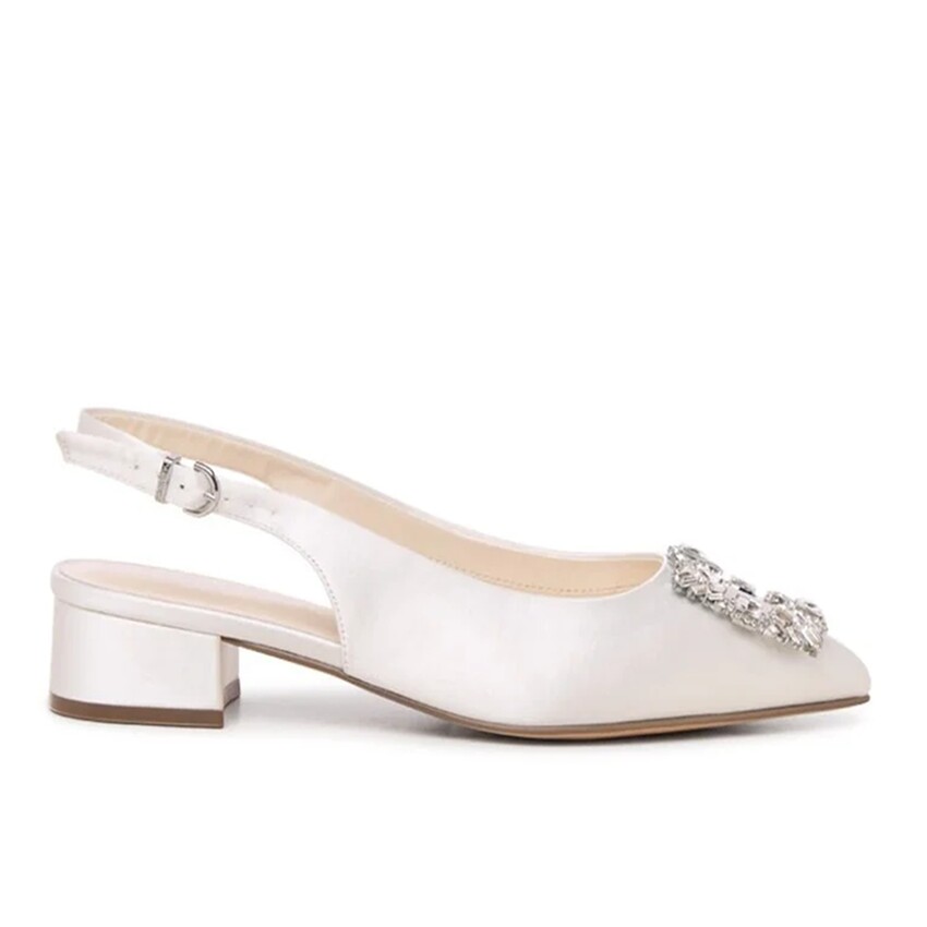 Zdjęcie: Paradox London Bejeweled Ivory Satin Wide Fit Low Block Heel Court Shoes