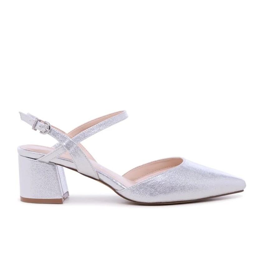 Fotograf: Paradox London Gloriette Silver Shimmer Wide Fit Strap Block Heels