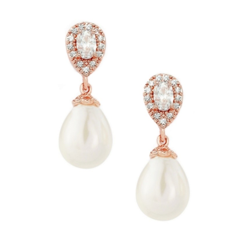 Fotografía: Pendientes de boda con perlas en forma de lágrima Paloma (oro rosa)