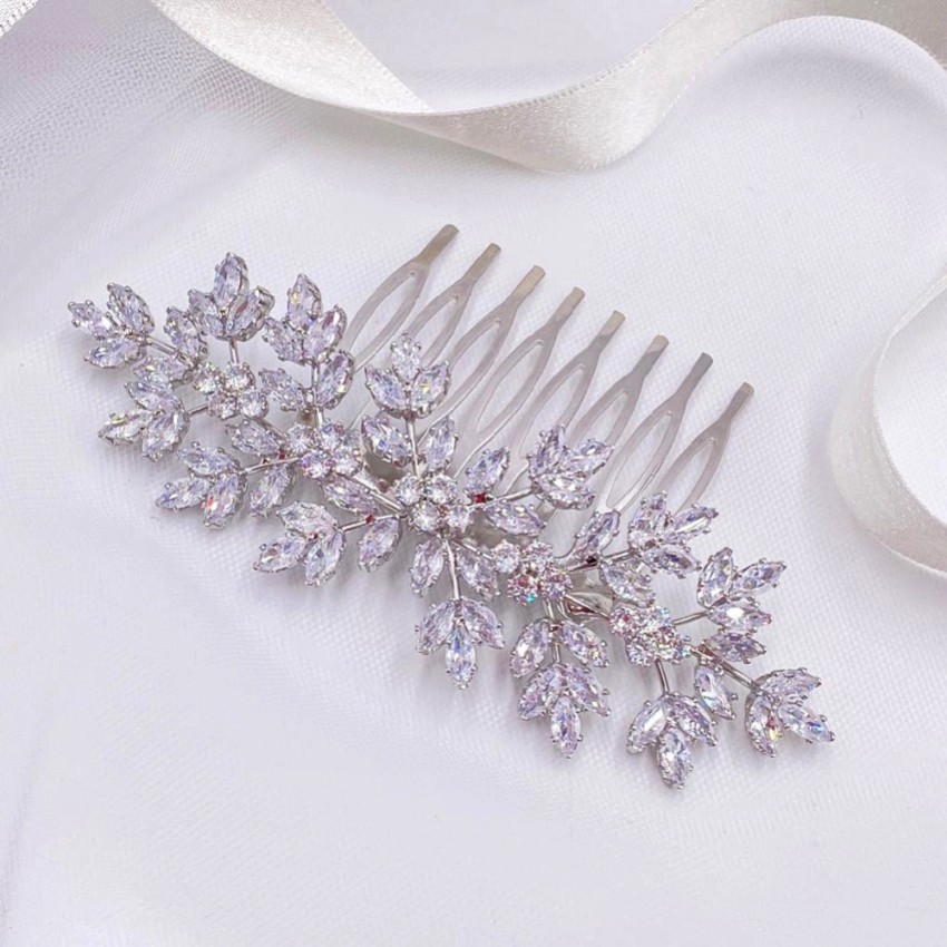 Fotografia: Pente de cabelo para casamento com folhas de cristal prateado brilhante