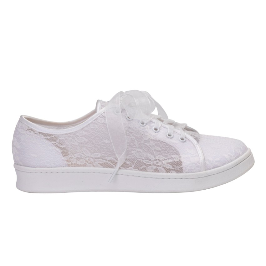 Photograph: Perfect Bridal Blossom Ivory Chantilly Lace Wedding Trainers