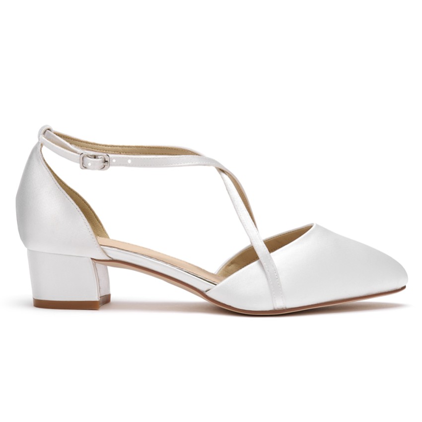 Photograph: Perfect Bridal Deena Dyeable Ivory Satin Cross Strap Block Heels (Wide Fit)
