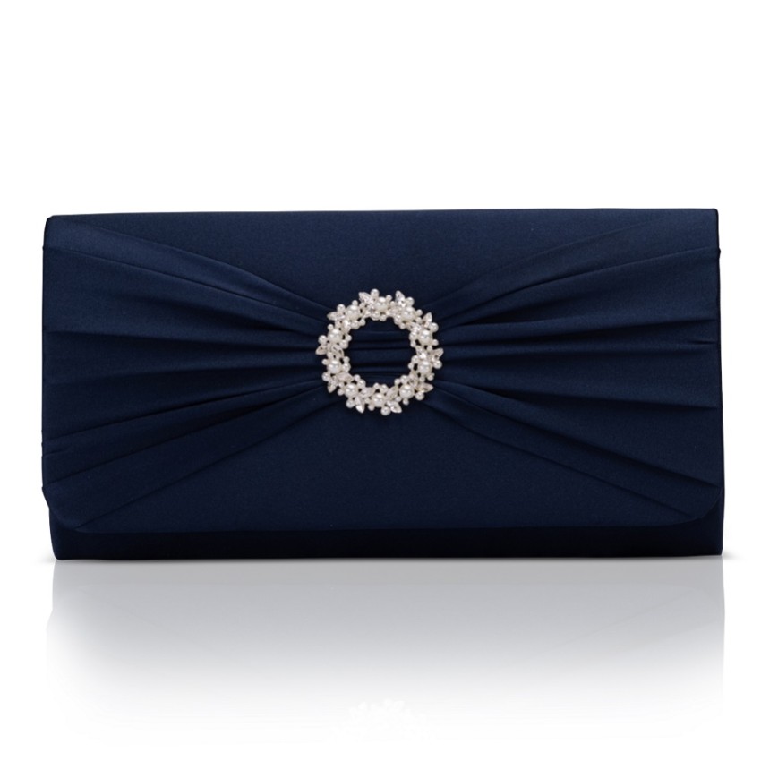 Photograph: Perfect Bridal Harlow Navy Satin Pearl Brooch Clutch Bag