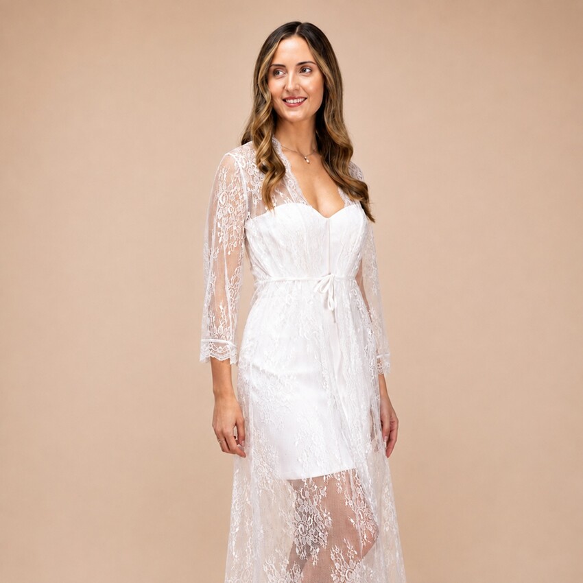 Photograph: Perfect Bridal Ivory Lace 3/4 Sleeve Bridal Robe